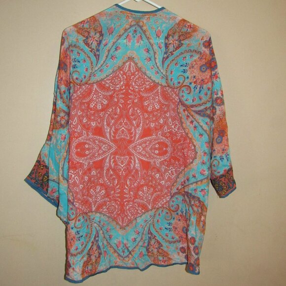 Tolani Kimono Duster Cardigan Top Topper Boho Floral Bandana Print One Size OS - Picture 2 of 3